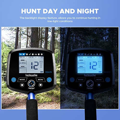 12" Metal Detector For Adults Professional, Higher Accuracy Waterproof Search Coil, Gold Finder With Auto Ground Balance, Disc, Notch Mode & Tones Recognition Gold Detector With Pinpoint #TOP5