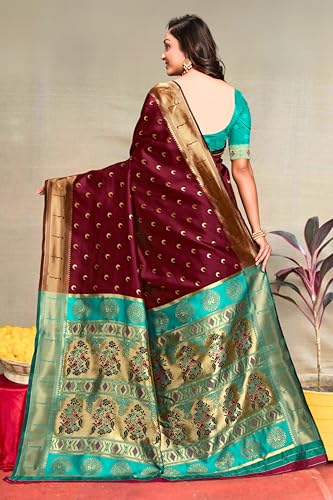Image of C J Enterprise Women's Pure Kanjivaram Silk Saree Paithani Soft Wedding Sarees With Blouse Piece (Chand paithani)