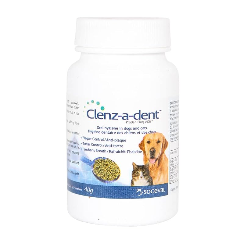 Aditivo alimentar dental para gatos Sogeval Clenz-A-Dent Plaque Off com Ascophyllum Nodosum, 40 g
