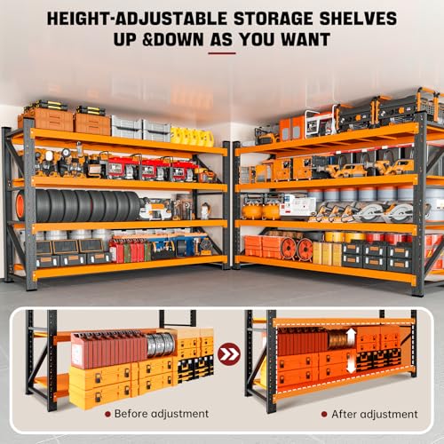 Image of RAVIGIN 5000LBS Storage Shelves,60 inch W Garage Shelving Heavy Duty Metal Adjustable Garage Shelves, Shelving Units Industrial Shelving for Warehouse,60 inch W x 24 inch D x 70 inch H,Orange
