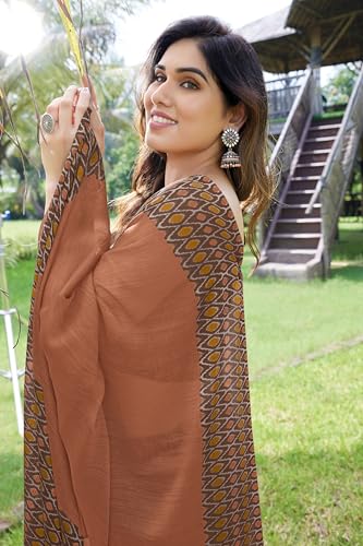 Image of MIRCHI FASHION Saree for Woman Chiffon Georgette Polka Dot Border | Plain Lightweight Women's Sari with Printed Pallu and Blouse Piece