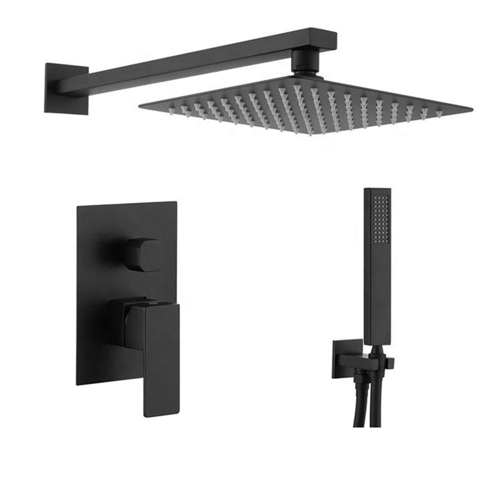 WOTZOV Rain Shower System, Concealed Combo Set Wall Mounted Faucet With 10 Inches Rainfall Head, Handheld,Black，Nero