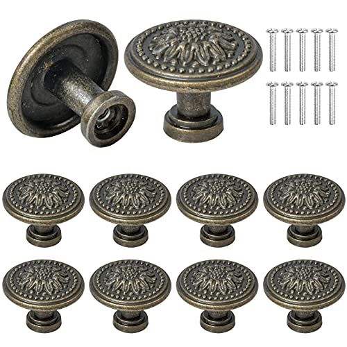 emperoch 10 PCS Bouton de Meuble 30MM Vintage Bronze Bouton de Porte, Bouton de Placard Cuisine Rond Rétro Poignée de Tiroir Cover