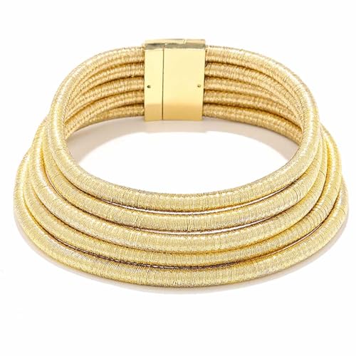 African Choker Necklace Gold Rope Weave Collar Layered Boho Tribal Chokers Multilayer Statement Party Jewelry Accessories for Women