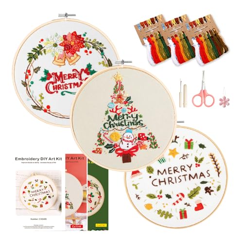 Image of wtisan Christmas Embroidery Kit, Cross Stitch Kits for Beginners, Needlepoint with All Tools & Instructions, Stamped Hand Embroidery Starter Kit for Holiday Crafts & Xmas Home Decor, W12