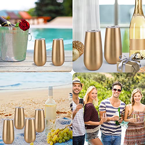 6 Pack Stemless Champagne Tumbler 6 Oz, Unbreakable Cocktail Cups with Lid, Flutes for Wine - Gift for Family, Friends or Special Occasions (Gold) by Lifecapido - Image 5