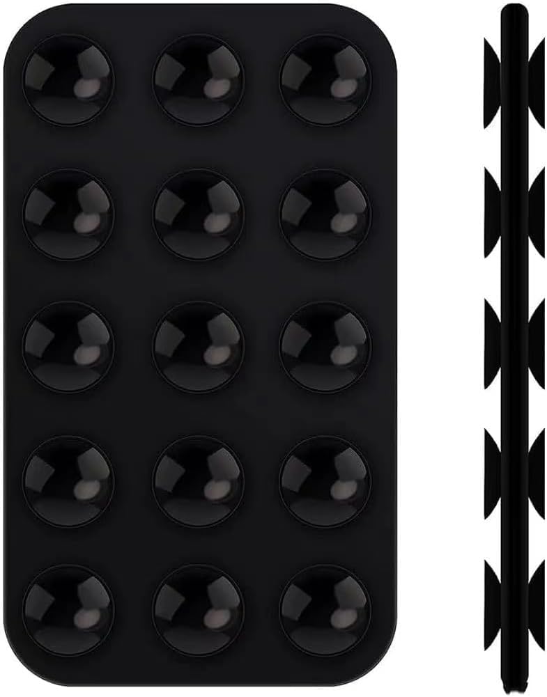 Gopkuniw Double Sided Silicone Suction Cup Phone Holders - Black Multipurpose Rectangle Phone Suction Mount - Glue-Free Removal Without Residue - Mirror Shower Phone Holder (1PCS Oblong)