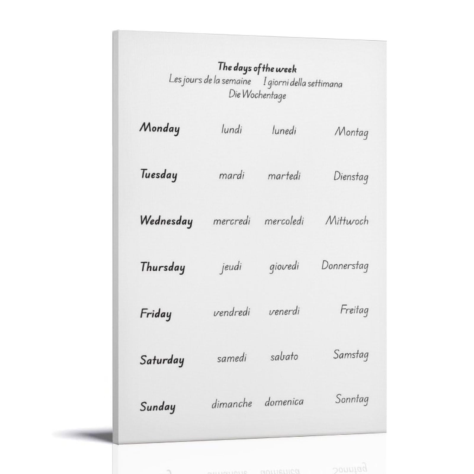 generisch Days of the Week ArtModern Canvas Prints, Cuadros Decorativos Para Habitación de Niños o Niñas, Murales para Sala de Estar Y Pinturas Con Motivos Festivos24x36 Pulgadas