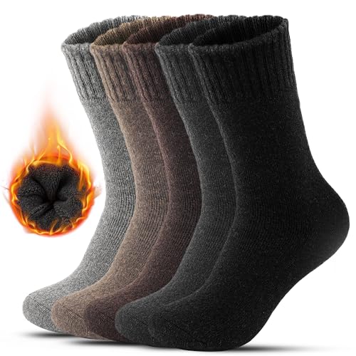 FORVEVO 60% Wool Socks Mens 5 Pairs Thermal Warm Winter Socks Breathable Hiking Socks for Hiking Cold Winter Days Leisure Home Sports (Multicoloured 02)
