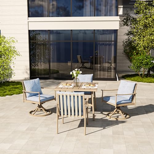 5-Piece Outdoor Dining Set for 4 with Umbrella Hole, Aluminum Patio Furniture for Lawn, Porch, Backyard