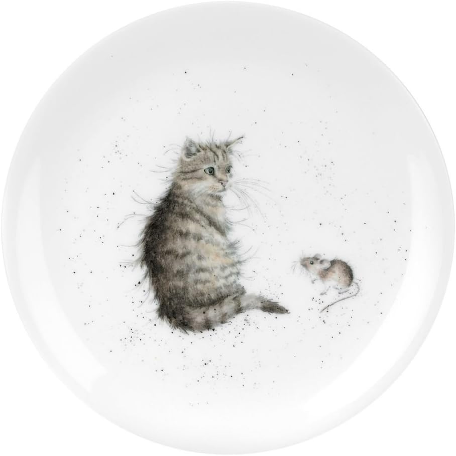 Portmeirion Royal Worcester Wrendale Designs Coupe Plate | 8 Inch | Cat and A Mouse Motif | Small Plate for Salad, Appetizers, or Dessert | Made of Fine Bone China | Dishwasher Safe