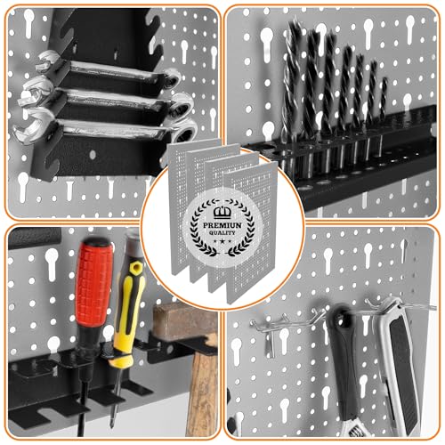 Miniatura 5 de Metallmobel Almacenamiento De Herramientas De Pared 160 X 60 X 2 Cm, 4 Paneles Perforados De Pared, 40 X 60 X 2 Cm, Ganchos Y Soportes Estantería Para Garaje Para Bricolaje, Herramientas,