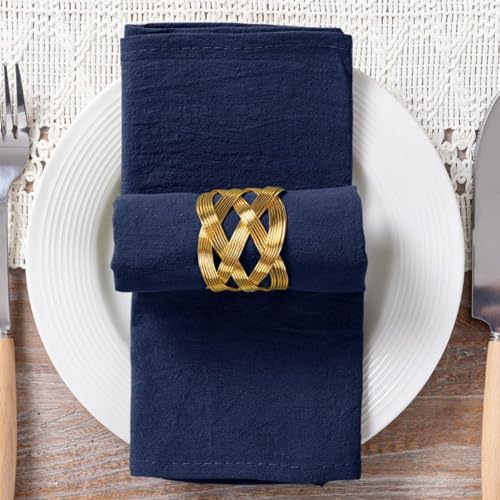 Image of Cotton Linen Napkins Set of 4 17 inchx17 inch Reusable Cloth Napkins Navy Blue