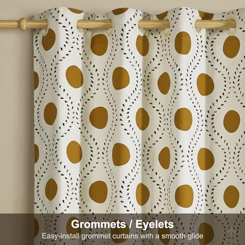 Image of HUESLAND Cotton Curtains for Windows, 6 feet Long 1 Bohemian Eyelet Curtain (Window 6 x 4 ft, Natural, Golden Ochre & Bistre)