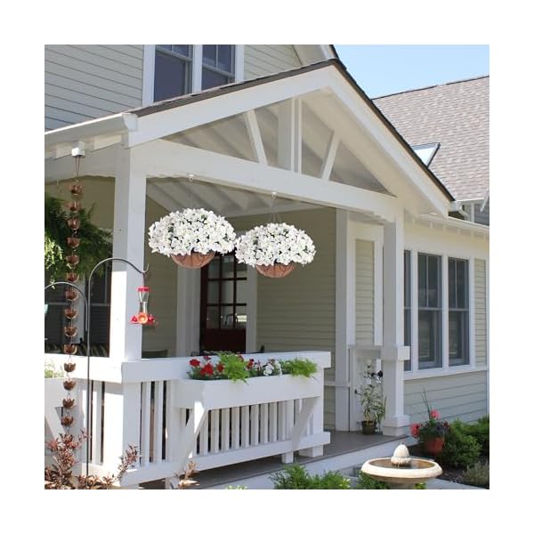 Artificial hanging flowers with basket for spring summer outdoor decor fake silk bougainvillea flowers in planter faux plant flower for patio garden porch balcony outside white new  urban country home decor