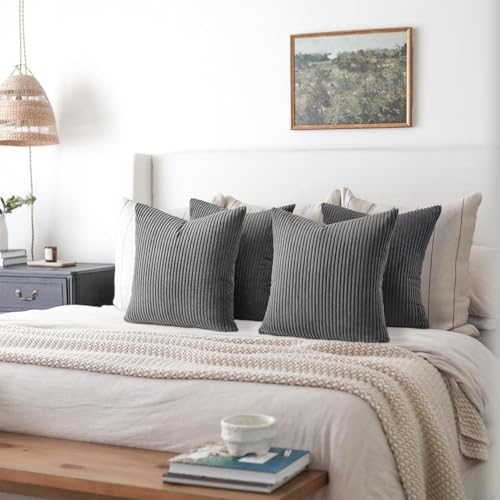Image of Topfinel Decorative Grey Throw Pillow Covers Cushion Cases, Set of 4 Soft Velvet Modern Double-Sided Designs, Mix and Match for Home Decor, Pillow Inserts Not Included (18x18 inch)