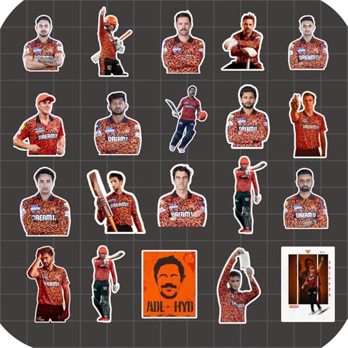 Image of SRH Hyderabad Stickers - Pack of 25 | Waterproof Vinyl SRH Cricket Fan Stickers for Laptop, Phone, Water Bottle, Bike, Car, Notebook | Self Adhesive Glossy Sticker Pack 2026