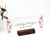 Personalised Desk Name Plate, Custom Engraved Desk Sign, Plaque, Office, Cherry Blossom Flower Office Sign