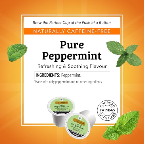 Image of Twinings Pure Peppermint Herbal Tea K-Cup Pods for Keurig, 24 Count (Pack of 4), Made with 100% Pure Peppermint, Naturally Caffeine-Free, Enjoy Hot or Iced
