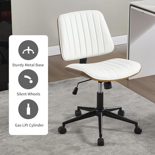 Image of Armless Rolling Office Desk Chair, Adjustable Height Computer Chair, White