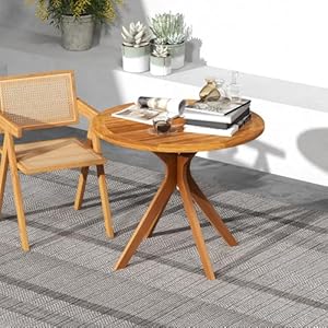 Tangkula Round Bistro Table, Indoor Outdoor Coffee Table w/Solid Structure, Slatted Tabletop, Stable Legs, 35.5” Wood Dining Table for Patio, Garden, Poolside, Backyard, Easy Assembly, Natural Tangkula Round Bistro Table Indoor Outdoor Coffee Table wSolid Structure Slatted Tabletop Stable Legs 355 Wood Dining Table for Patio Garden Poolside Backyard Easy Assembly Natural