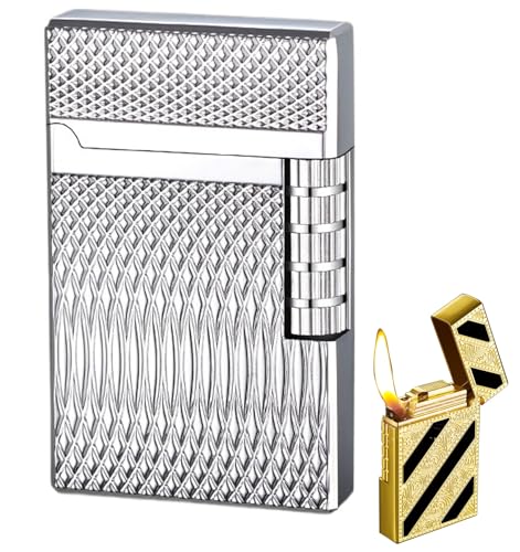Encendedor de cigarros Inflable Tradicional con Llama Suave, dial de Llama Ajustable, Rodillo de Encendido Vertical, Encendedor de Metal, sin Gas.(Silver1)