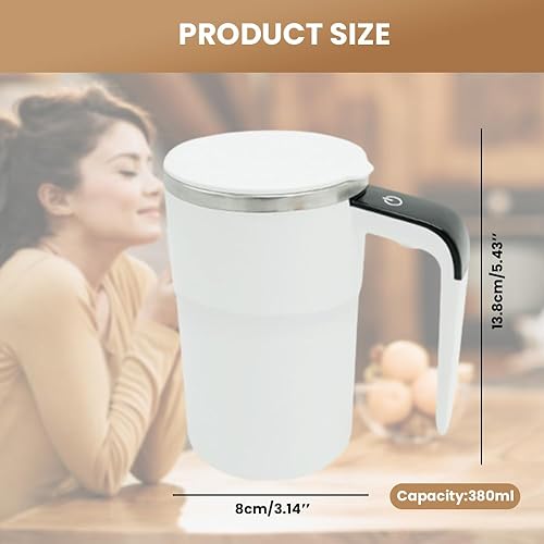Miniatura 3 de Taza de café con agitación magnética automática, taza de mezcla automática con tapa para leche, cacao y otras bebidas, acero inoxidable (color negro)