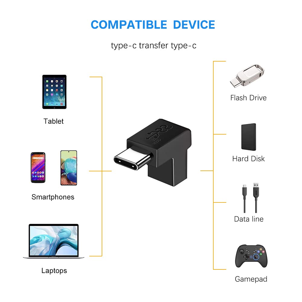Adapter USB C 90 Stopni (2 Sztuki), Seminer Adapter USB C 3.1 Męski na Zeński, Adapter Pionowy Typu C Skierowany w Górę i w dół Złącze Rozszerzające Kompatybilne z MacBookiem, Telefonem USB-C