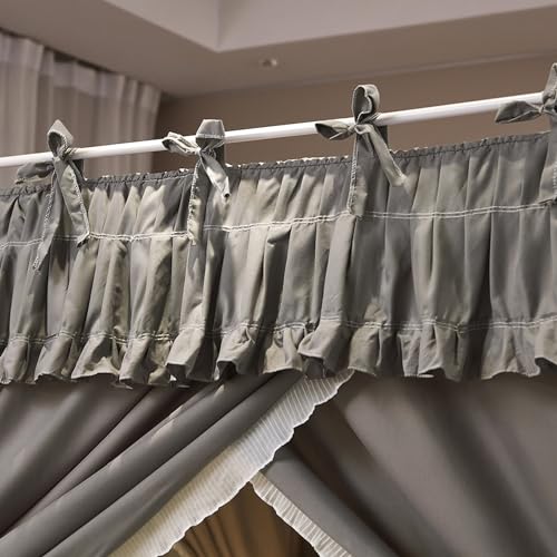Toldo de cama con volantes elegante dosel gris ajustable para decoracion de dormitorio 7