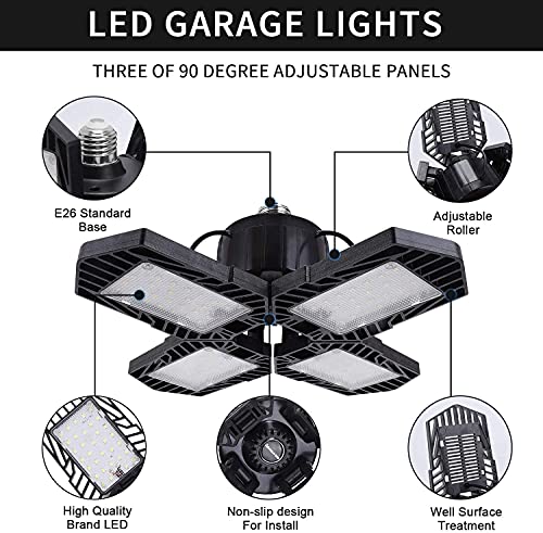4 Pack Led Garage Lights,100W Deformable Led Garage Lighting 10000Lm E26 Daylight 6000K Led Garage Ceiling Lighting Super Bright Adjustable Garage Lights For Garage,Warehouse #TOP2