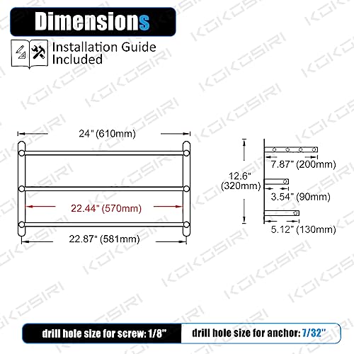 KOKOSIRI 3 Tier Bath Towel Bar 24 Inch Wall Mounting Rack with Towel Bars Towel Shelf with Single Towel Bar Bathroom Ladder, Brushed Steel, B5003BR