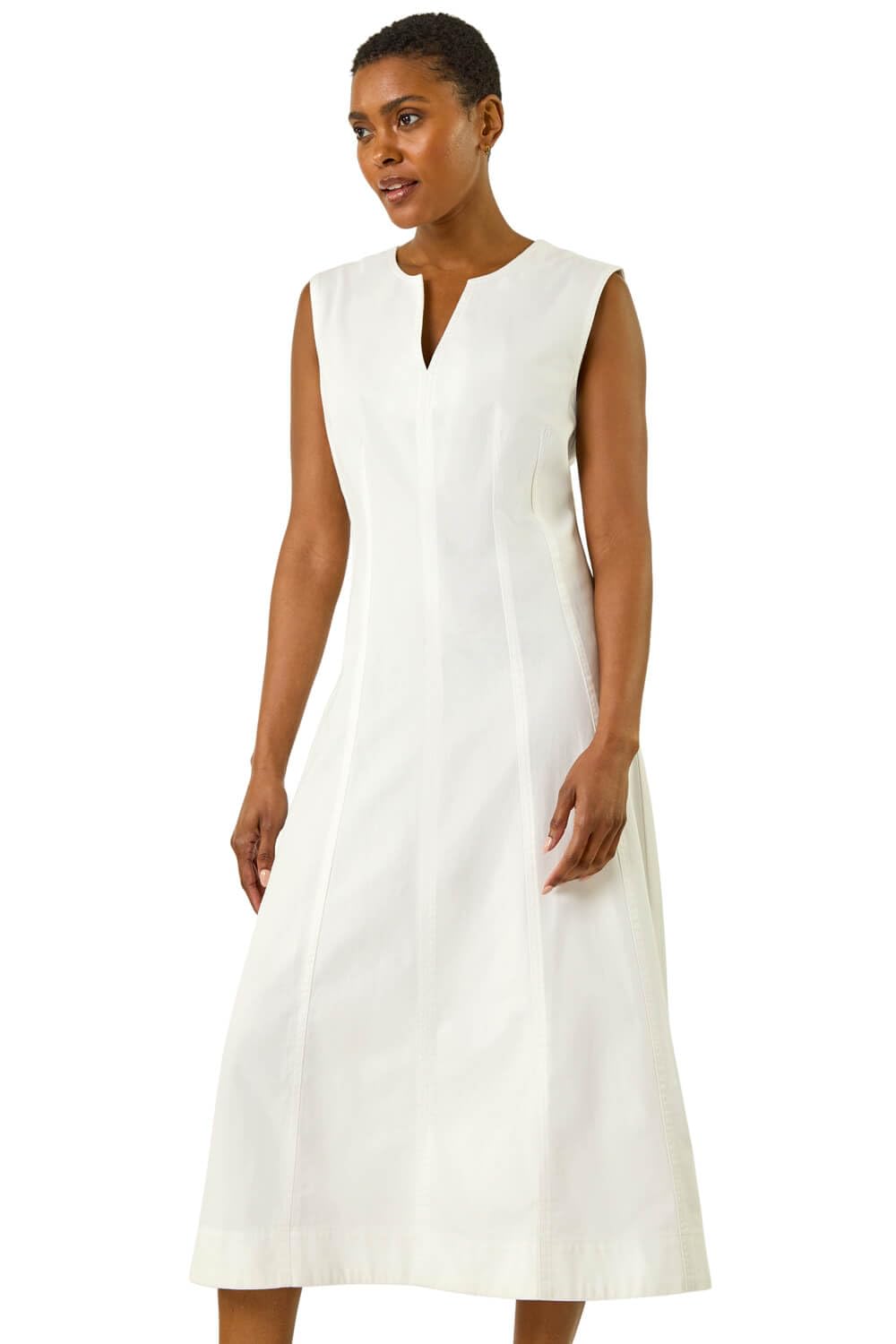Roman Women's White Panel Detail Midi Dress In Size 14