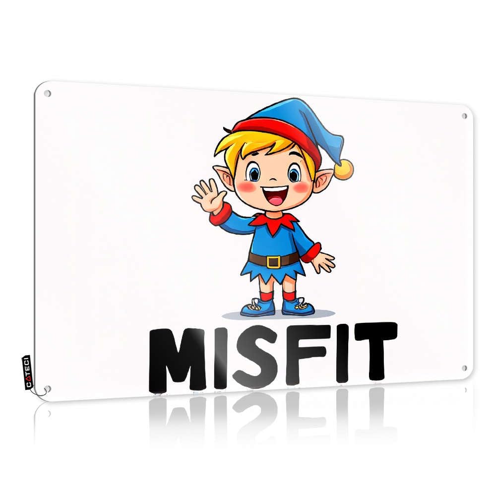 A Cheerful Elf Waving With The Word "misfit" Below. Decaor Sleek - Matal Sign Birthday Vintage Wall Art(30X40CM)