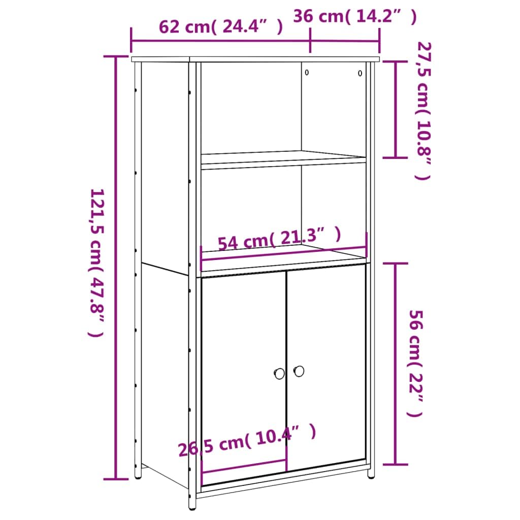 Tabla alta de alta calidad roble Sonoma 62 x 36 x 121,5 cm, material de madera con mucho espacio de almacenamiento, placa superior estable y prácticos compartimentos para puerta para salón