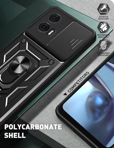 Image of SPAZY CASE Moto G64 5G Back Case | Heavy Duty Hybrid Case with 360 Degree Rotating Finger Ring Holder + Slider Shutter Camera Protection Cover for Moto G64 5G 5G - Black