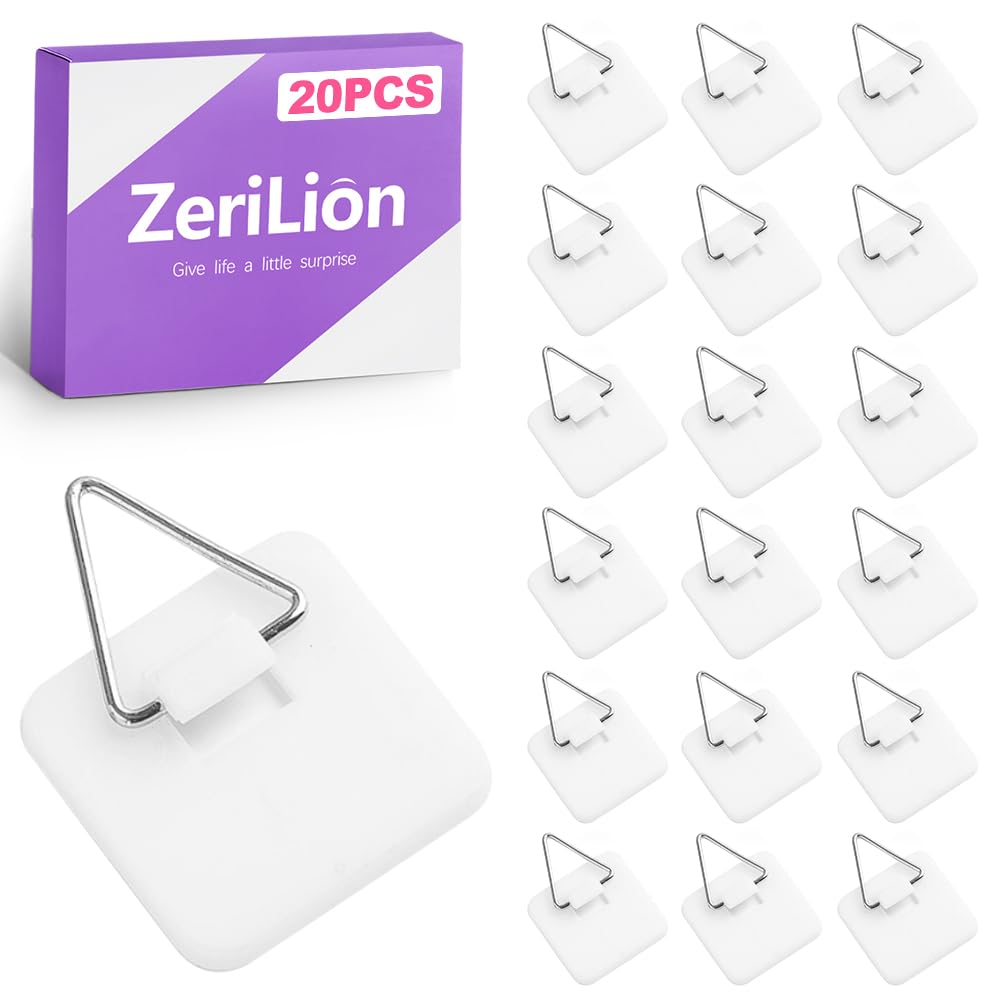 ZeriLion 20 Pack Invisible Adhesive Plate Hangers for Wall - 1.25 Inch Vertical Plate Holders Display Set for Decorative Plates, Art, Porcelain