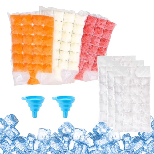 100 peças Ice Cube sacos descartáveis podem ser preparados 2400 cubos de gelo, sacos para cubos de gelo com 2 funil de silicone para uso único, ferramenta de bebida de verão