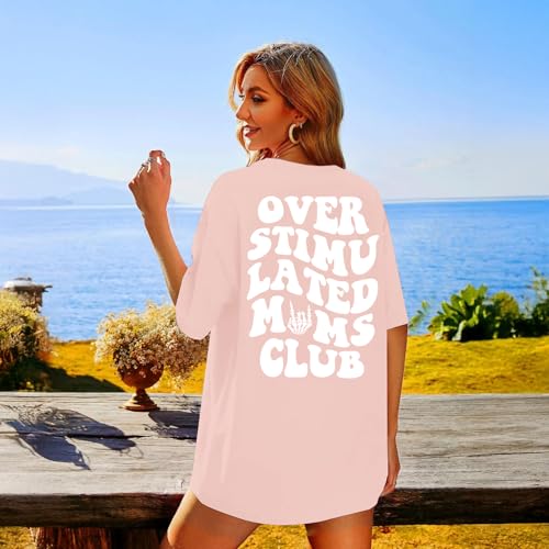 Image of Yuyiify Oversized Tshirts for Women Mama Overstimulated Cool Moms Club Skeleton Shirt Funny Mom Graphic Tees Top