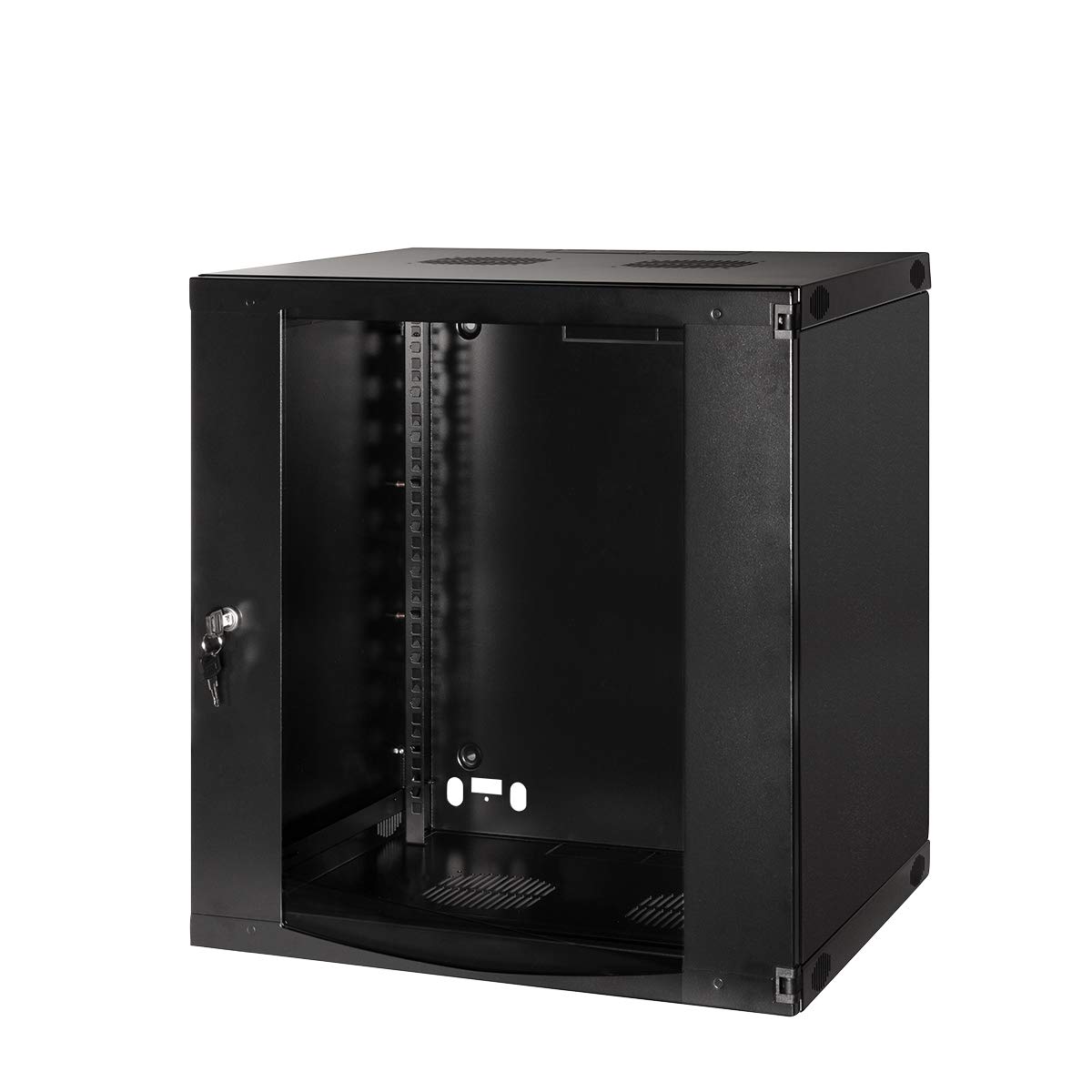 LogiLink Professional 19 Zoll Wandgehäuse mit 12 HE (Höheneinheit), Glastür mit Zylinderschloss, Flatpack, Farbe: Schwarz