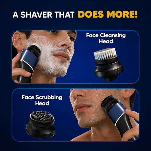 Image of LetsShave 360 Pro Electric Shaver for Men - 6D Skin Adaptation Technology, Wet & Dry Use, Self-Sharpening Blades | Face Cleansing & Scrubbing Attachments | 70+ Min Runtime, USB-C Fast Charging | 3 Years Warranty