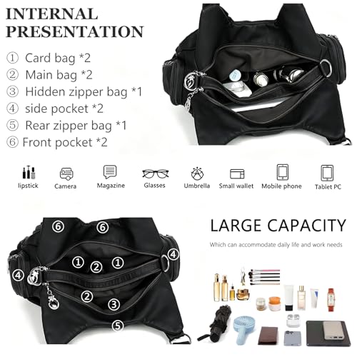 Bolso Hobo LY&SQ para Mujer de Cuero PU Negro miniatura 5