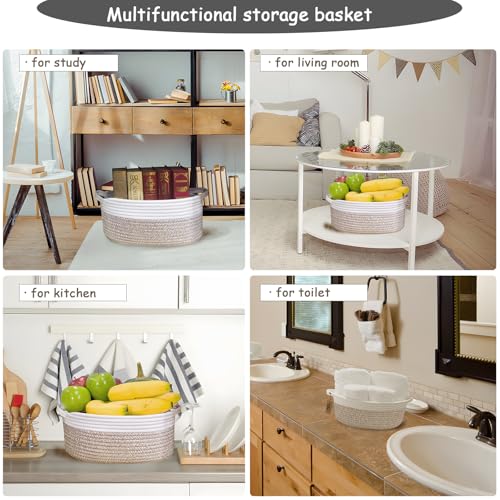 Image of COMFY-HOMI Oval Rope Basket with Handles for Shelves,Toys,Book, Cloth Storage Baskets for Organizing Toy Decorative Organizer for Living Room, Bathroom
