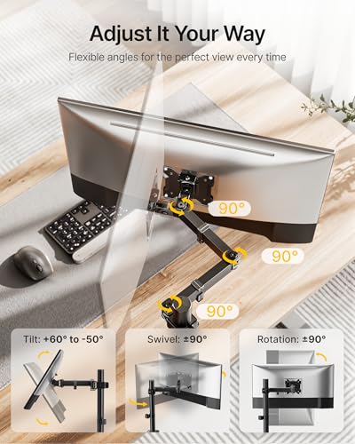 Image of monTEK Extra-Long Single Monitor Mount for 17-32 inches Screen, Fully Adjustable Articulating Desk Monitor Stand up to 22lbs Capacity, Computer Mount with C Clamp and Grommet Base, Max VESA 100x100mm