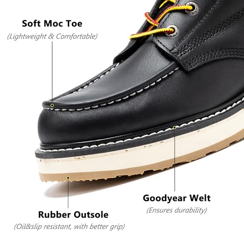 Image of ROCKROOSTER Magnolia 6 inch Side-Zipper Wedge Boots for Men, Lightweight Soft Moc Toe Motorcycle Boots SAP309-Brown, SAP309BK-Black, SAP310-Black