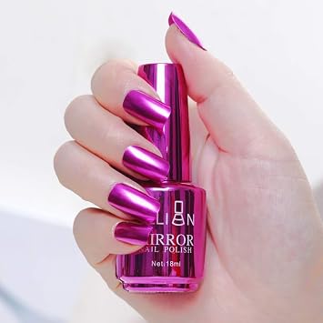 Metallic Nail Polish, Half Mirror Nail Polish Mirror Effect Long Lasting Gorgeous Glossy Nail Art Decoration, Quick Dry Durable Color No UV/LED Manicure Nail Lacquers 18ML
