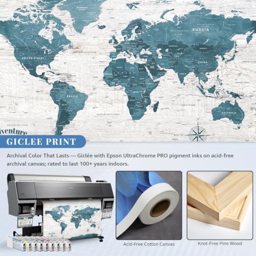 Image of IPIC Antique Blue World Travel Map with Pins, World Map Pin Board, 42x28 in