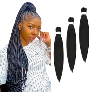 Pre Stretched Braiding Hair Long Braid 26 Inch,#1B Color 3 Packs Braiding Hair Extensions Professional Itch Free Hot Water Setting Perm Yaki Texture Prestretched Braiding Hair(1B,3pack)