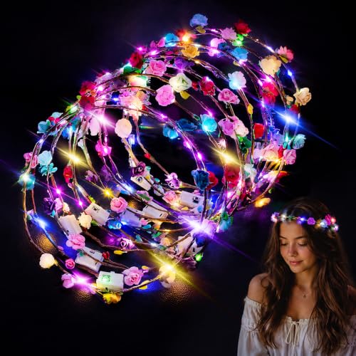 HIQE-FL LED Blumen Kranz Stirnband 16 Stück Blume Krone Haar Blumenkranz Braut Blumenkranz Blume Krone Stirnband Haarband Blumen Hochzeit Festival Geburtstag Weihnachten Party Dekor