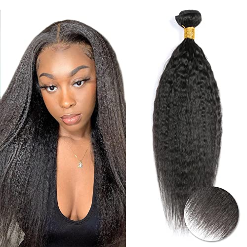Yaki Straight Human Hair Bundles Kinky Straight Bundles Human Hair 1 Bundle 18 Inch Brazilian Unprocessed Virgin Hair Kinky Straight Remy Human Hair Extensions Natural Black
