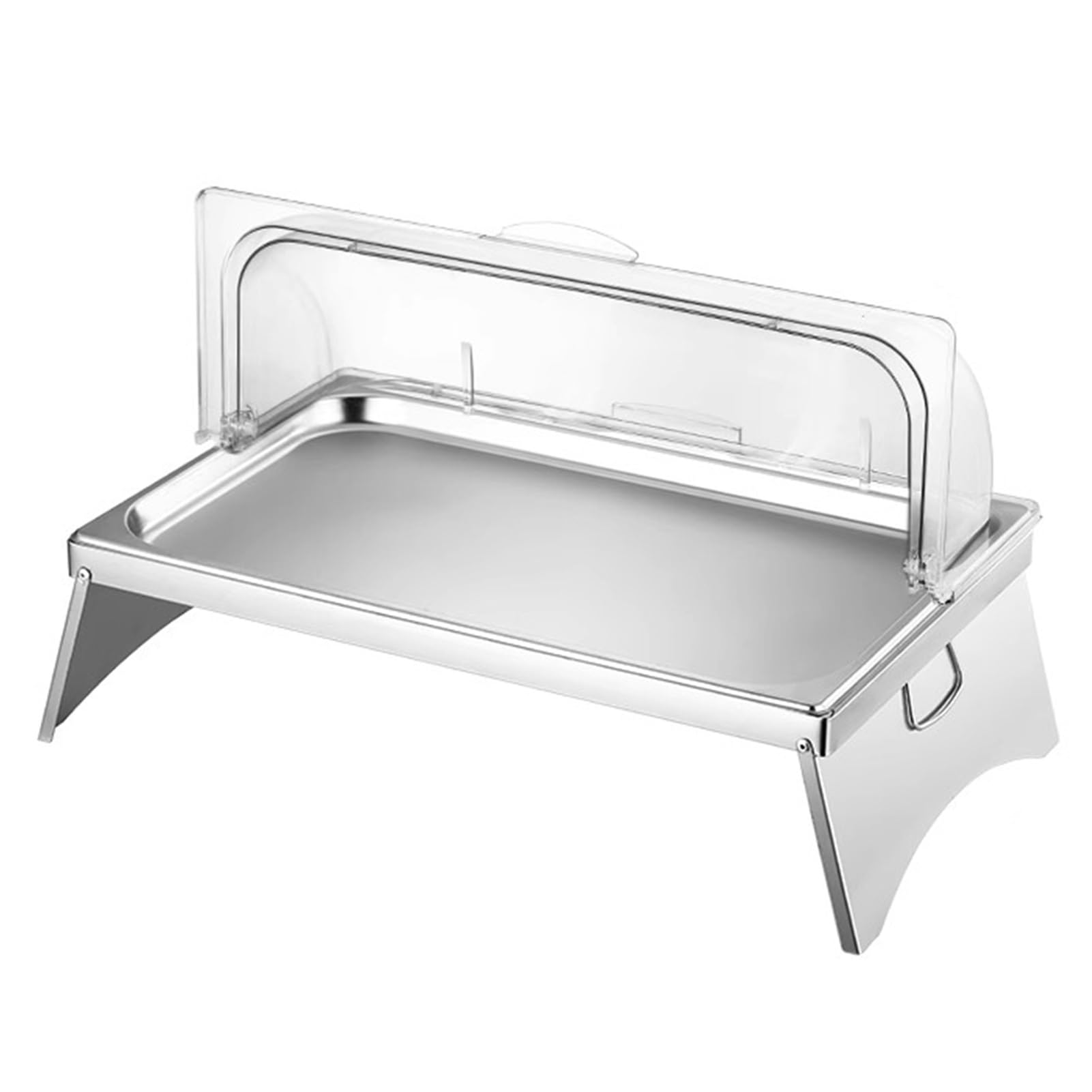 Prettiee Food Display Serving Container 1 6 Compartment Condiment Dispenser Buffet Serving Tray Clear Roll Top Lid Griddle with Grid (Silver 2 cm/1 grid)